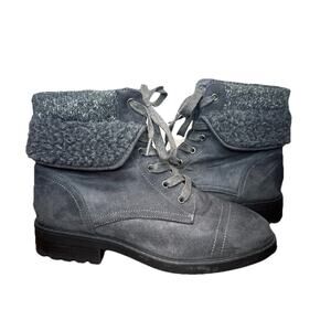 Serra Gray Sherpa Trim Combat Winter Ankle Boots Womens Sz 8 Fold Over By ALDI
